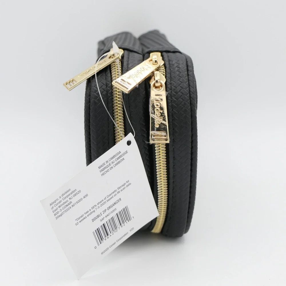 Conair Modella Black & Gold Double Zippered Cosmetic Bag Makeup Orgainzer Case
